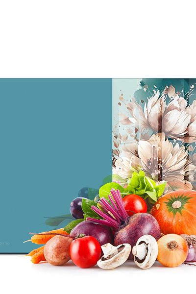 Decovetro لوح تقطيع زجاجي منقوش بالزهور باللونين الأزرق والأبيض - حامل عرض وطبق مقاس 30 × 40 سم