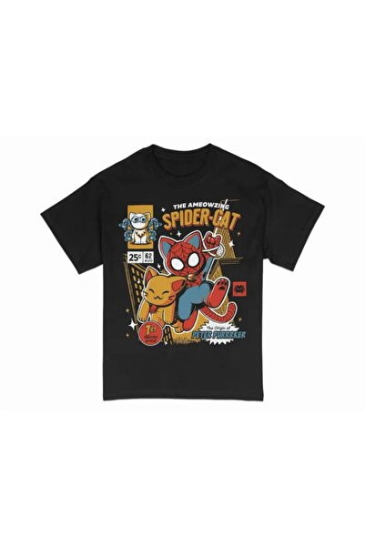 DEEFWEAR Spıder Cat Baskılı Unisex Oversıze Tişört