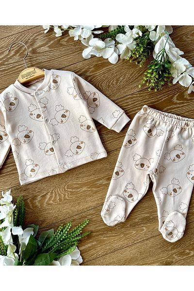 Renkli Puset 2-Piece Combed Cotton Booties Baby Pajama Set Koala