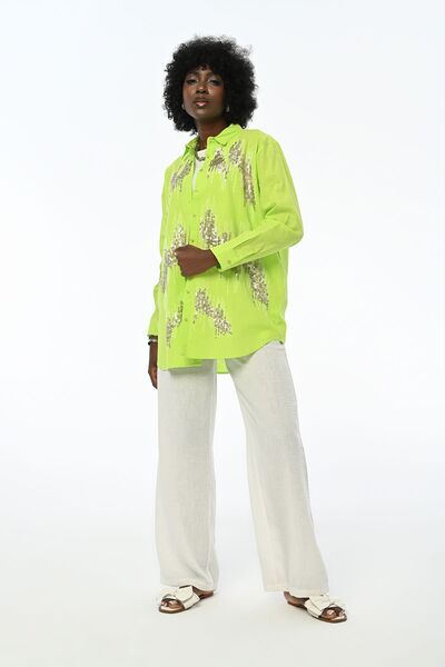 Orfeo Negro Sequined Oversize Women's Shirt - Relaxed Fit