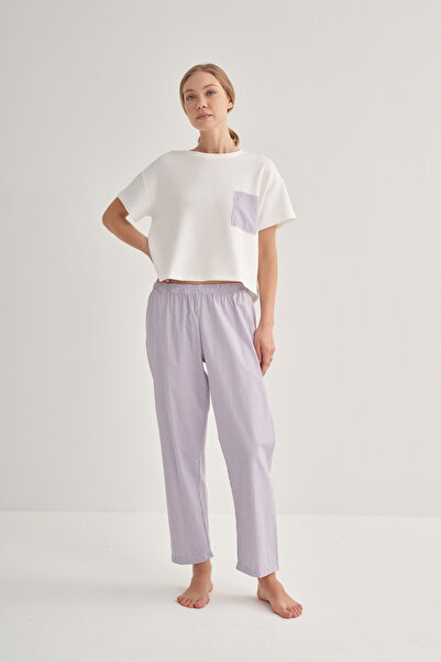 COLORDS Kadın Cep Detay Çizgili Uzun Pijama Takımı