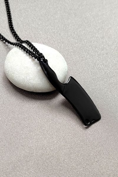 Chavin Men's Steel Necklace - Black Line Figure, Dp51sy
