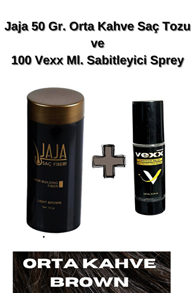 Jaja 50 Gr. Orta Kahve Hair Fiber Saç Tozu,Topik + Vexx 100 Ml. Sabitleyici S...