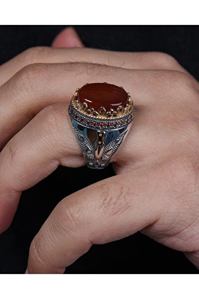 Prestige 925 Ayar Gümüş Yüzük Akik Taşlı