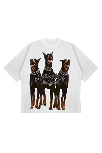SELF CONTROL Doberman dizajn - crna Oversize kroj T-shirt