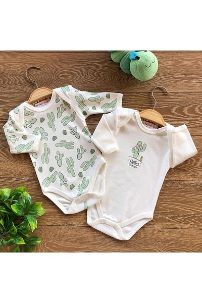 Renkli Puset 2-Piece Organic Baby Long Sleeve Bodysuit Set Cactus