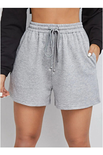 pandy Siyah Gri 2'li Düz Renk Kadın Regular Şort