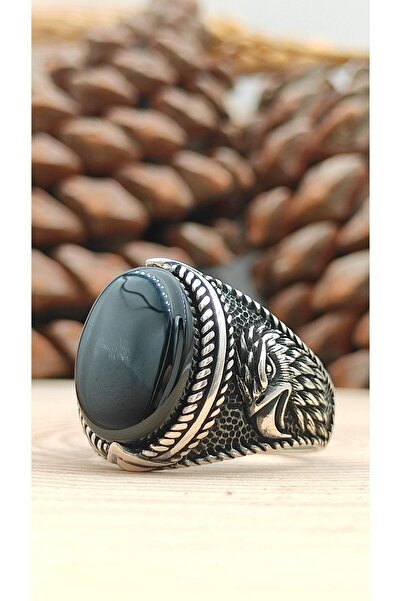Prestige Gümüş Erkek Yüzük Oniks Taşlı Kartal Figürlü
