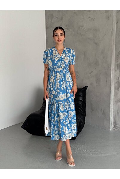 gozdefashion فستان نسائي بأكمام مزدوجة الصدر وتفاصيل مجمعة