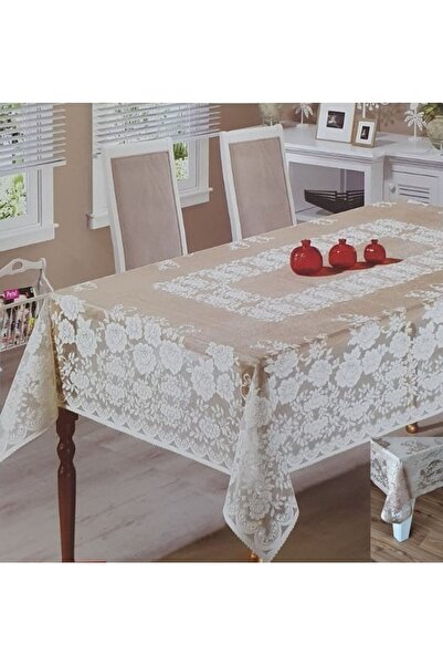 WENESSİ Güllü Desen Örme Masa Örtüsü Gold
