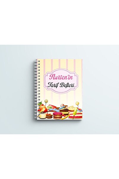 Mervenin Hayal Evi Kişiye Özel Tarif Defteri Sarı Kek Desenli Pvc Kapak Spira...