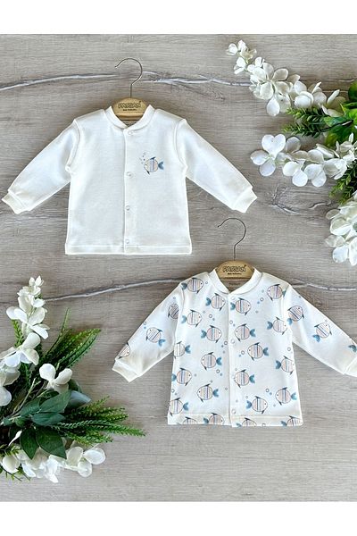 PATSAN 2-Piece Organic Cotton Combed Baby Top Cardigan Set Fish