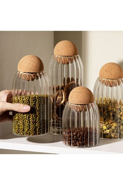 Qerhome 4-Piece Ball Cork Lid Glass Jar and Spice Jar Set
