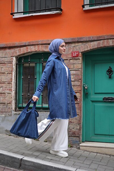 ESRA KEKÜLLÜOĞLU Kadın Denim Püsküllü Tunik-Koyu Mavi