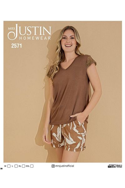 Mrs Justin 2571 Μοντέλο γυναικείο κοντομάνικο σορτς πιτζάμα - καφέ, ρούχα για το σπίτι