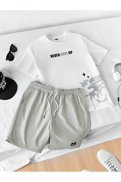 Hunors Sportswear & Company Alb Gri Oversize - Set de tricou și pantaloni scu...