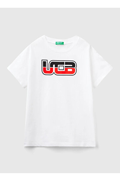 Benetton Beyaz Erkek T-Shirt 3I1XC10IL