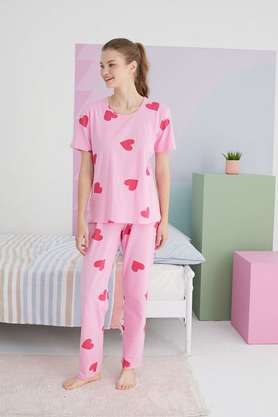 Siyah İnci Colorful Cotton Knitted Pajama Set
