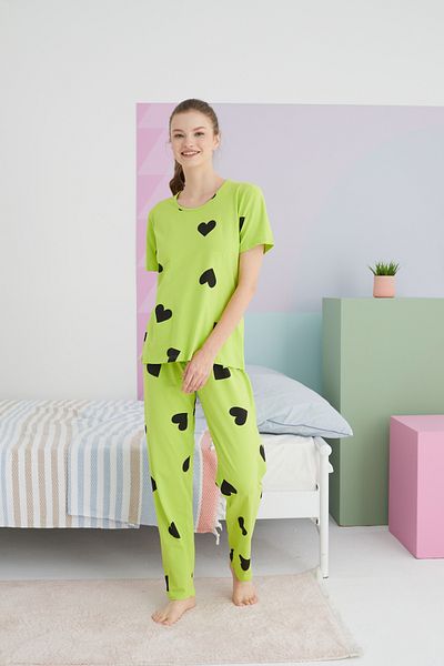 Siyah İnci Colorful Cotton Knitted Pajama Set