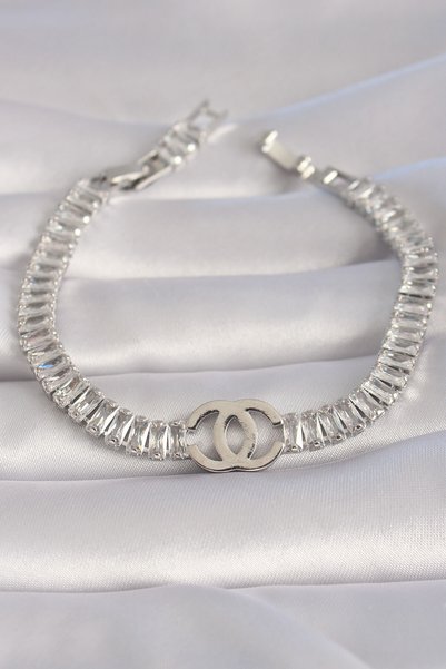Moka Shopin Zircon Stone Brass Silver Waterway VIP Women's Bracelet - Model