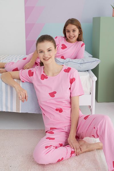 Siyah İnci Colorful Cotton Knitted Pajama Set