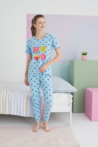 Siyah İnci Colorful Cotton Knitted Pajama Set