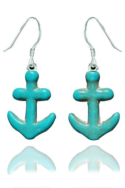 Tesbih Atölyesi Real Turquoise Stone - Certified Anchor Model Earrings (Turquoise Stone)