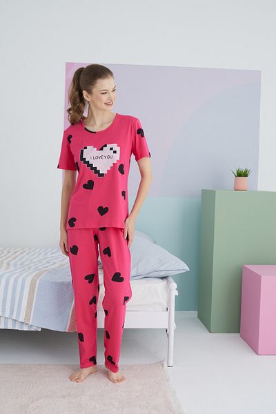 Siyah İnci Colorful Cotton Knitted Pajama Set