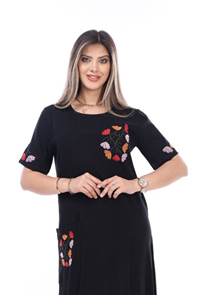 mervemoda Γυναικείο καλοκαιρινό κοντομάνικο υφαντό φόρεμα