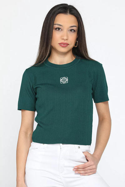 GÜLSELİ Γυναικεία μπλούζα Crew Neck Lycra Darkgreen - Μπροστά κεντημένη