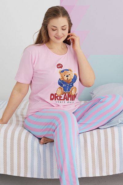 Siyah İnci Set pijamale oversize din bumbac tricotat de marime mare - curba multicolora
