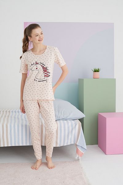 Siyah İnci Colorful Cotton Knitted Pajama Set