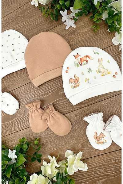 PATSAN 6-Piece Organic Cotton New Baby Hat and Gloves Set - Bear Squirrel