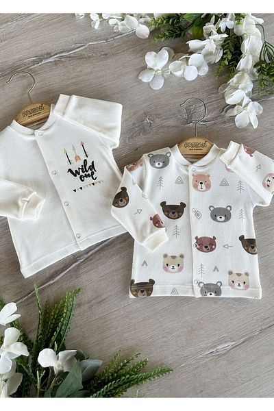 PATSAN 2-Piece Organic Cotton Combed Baby Top Cardigan Set Bears