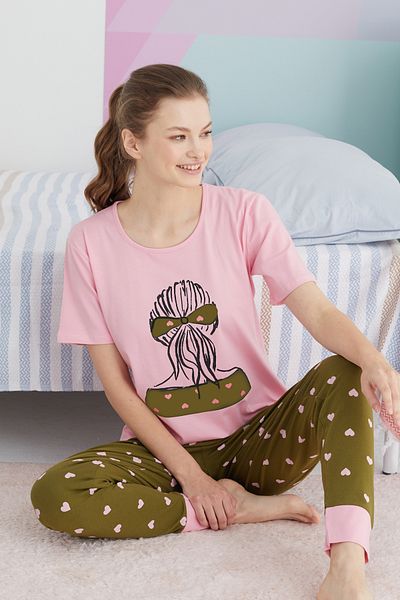Siyah İnci Colorful Cotton Knitted Pajama Set