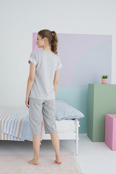 Siyah İnci Knitted Gray Capri Set