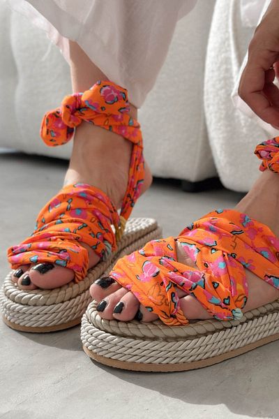 Shoebutik Orange Bandana - Flat Sole Women's Sandals