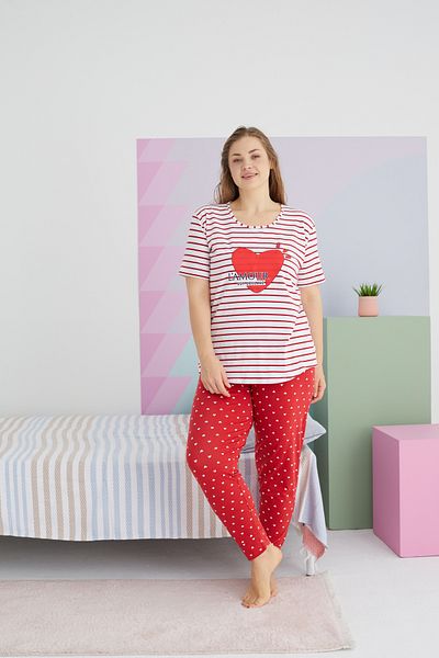 Siyah İnci Set de pijamale tricotate din bumbac de marime mari - curba multicolora