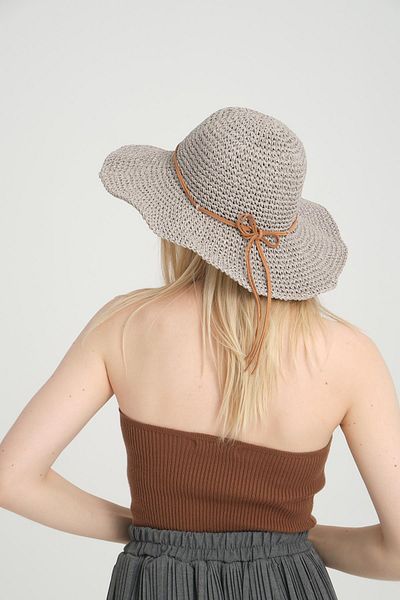 Axesoire 14632 Model Gray Braided Wide Straw Hat - Rope Detailed