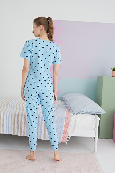 Siyah İnci çok renkli Pamuklu Örme Pijama Takım