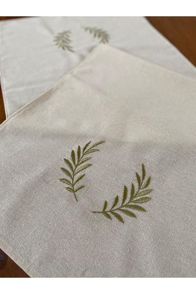 Soft Colours Authentic Embroidered Organic Raw Linen Runner 100% Cotton 40X140 cm