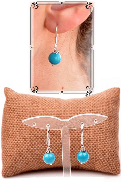 Tesbih Atölyesi Silver Earrings with Turquoise and Turquoise Stones - Certified