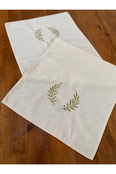 Soft Colours Authentic Embroidered Organic Raw Linen Runner 100% Cotton 40X140 cm