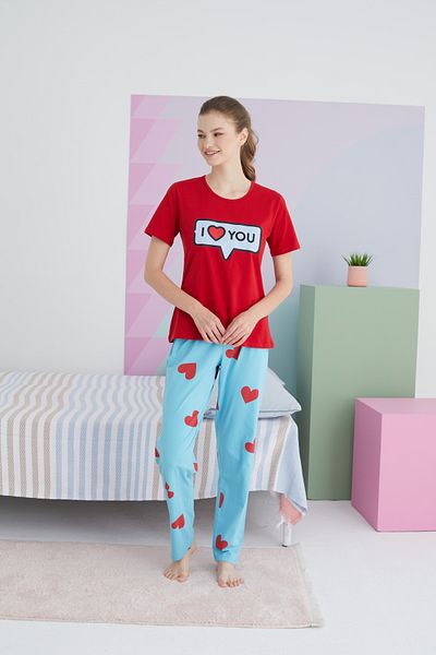 Siyah İnci Colorful Cotton Knitted Pajama Set