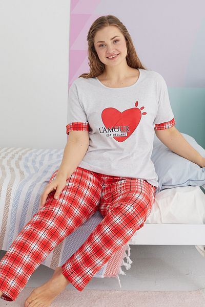 Siyah İnci Large Size Oversize Cotton Knitted Pajamas Set - Multicolor Curve