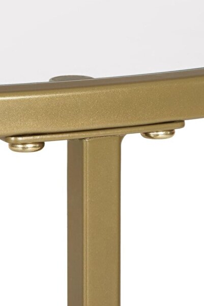 tino furniture Valletta Gold Kaplama Yan Sehpa Şeffaf Camlı Metal Yan Sehpa