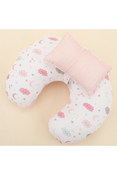Yunikobaby وسادة رضاعة وغطاء من الساتان الوردي ووسادة صغيرة من الموسلين الوردي