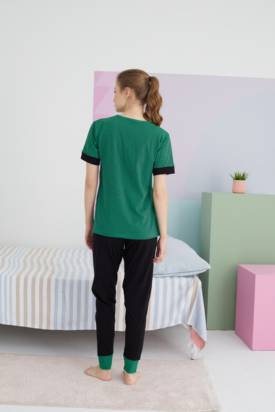 Siyah İnci çok renkli Pamuklu Örme Pijama Takım