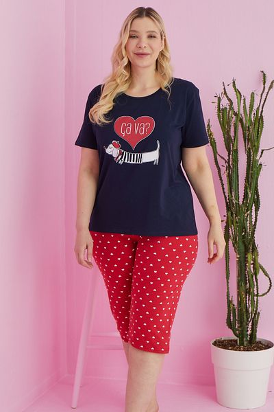 Siyah İnci Plus Size Curve Cotton Capri Σετ - Πολύχρωμο