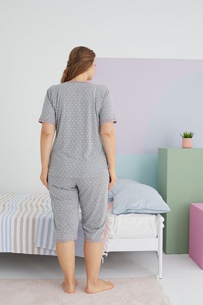 Siyah İnci Multicolor Curve Plus Size Oversized Cotton Knitted Capri Set